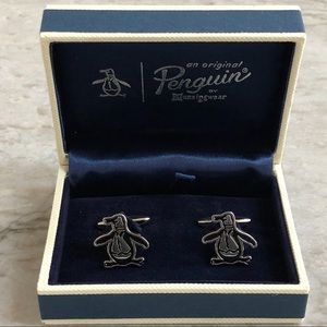 Penguin cuff links silver w black New in box